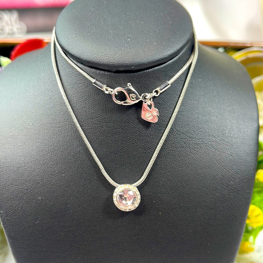 Swarovski Necklace silver cubic zirconia classic round pendant